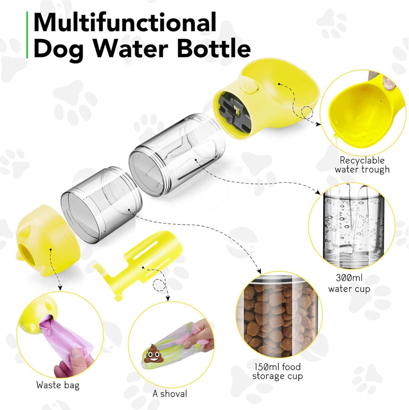 3 in 1 Portable Dog Water Bottle Dispenser-Dog Food Container with Doggy Poop Bags