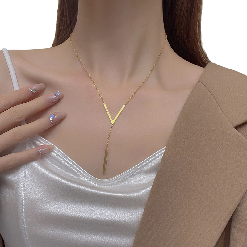 V-shaped Long Clavicle Golden Necklace